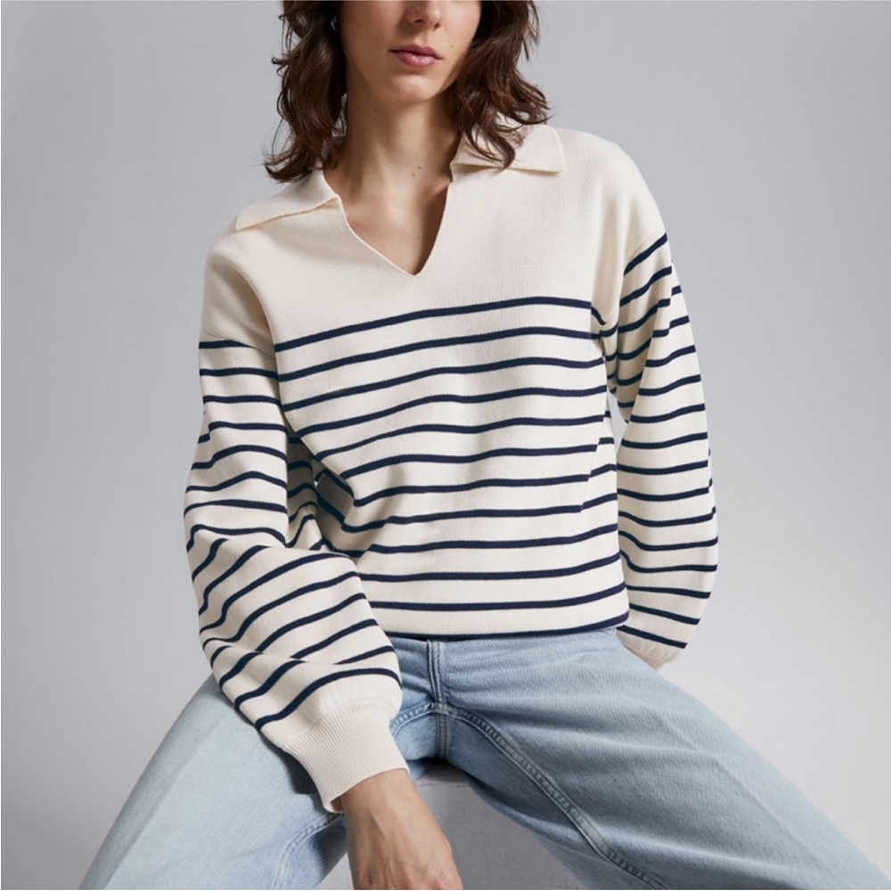 & other stories Relaxed Collared Strip Sweater NWT size M